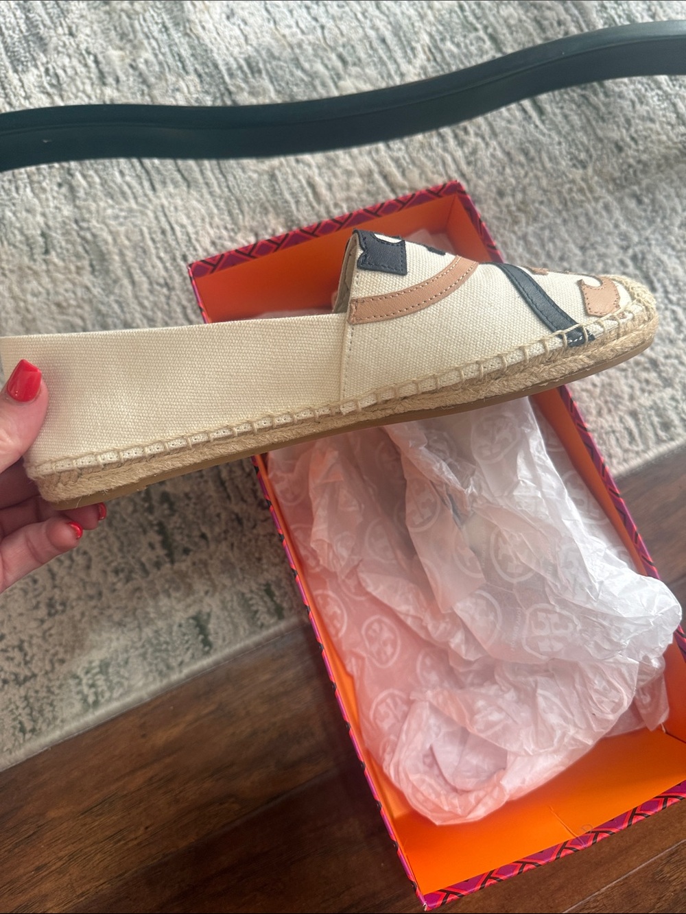 Canvas Espadrille Slip-On with Decorative Leather Appliqué - Cream/Tan/Black - Picture 2 of 5